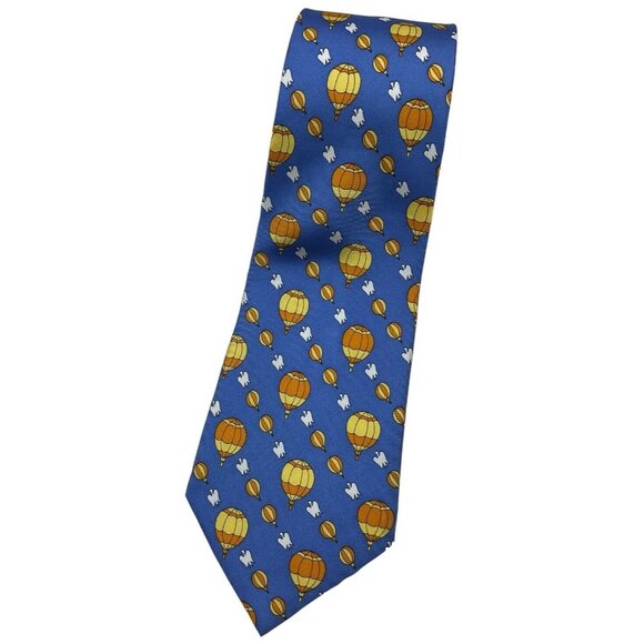 PILÂTRE DE ROZIERS Men's Silk Necktie LUXURY Tie Blue Air Balloon Bird W:4" EUC
